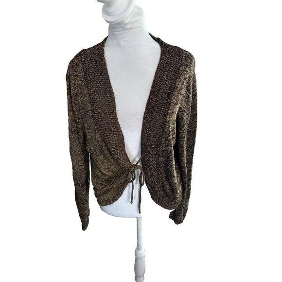 New Chico's Women Sweater Size 2 Odessa Bronze Metallic Retro Preppy City Party - Picture 1 of 6